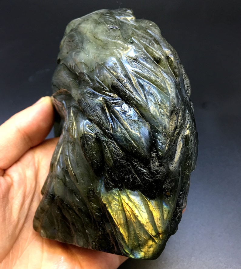 Hand carved Labradorite eagleShiny Polished Labradorite JewelryChakra ReikiHome Decorcollectibles 802g#HJ39