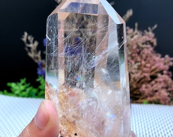Rare  Clear Golden Rutilated Inclusions Quartz Point/Crystal Tower/Gold Needles Crystal specimen/special gift/Crystal energy/Gift for Her