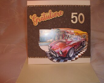 50th birthday card for a man with a vintage car