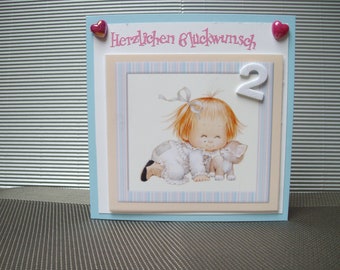 Geburtstagskarte zum 2. Geburtstag, Mädchen