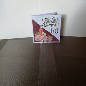 Geburtstagskarte zum 60 für eine Frau in weiss und rosa