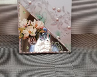 50th birthday card for a woman, grey, flowers