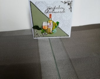 Geburtstagskarte in weiss und grüntönen für eine Frau oder einen Mann, Weinliebhaber