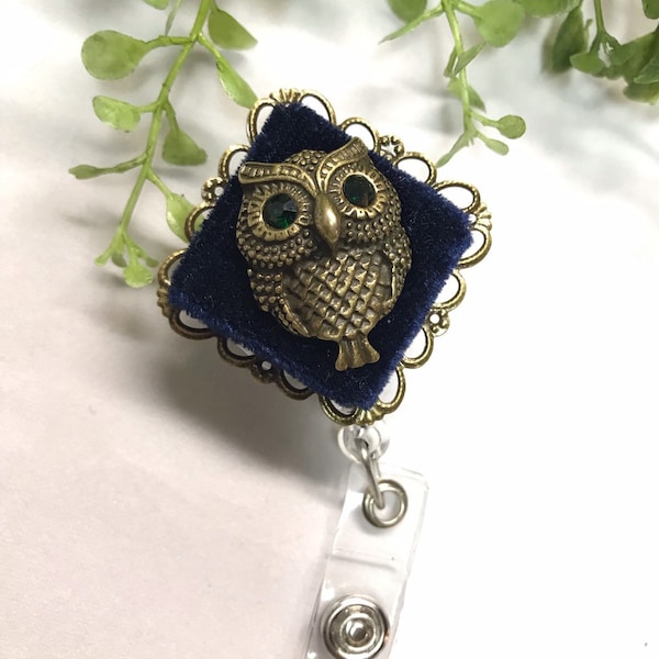 Jeweled Owl!!! Retractable Badge Reel - Holder for ID and Name Tag with Belt Clip