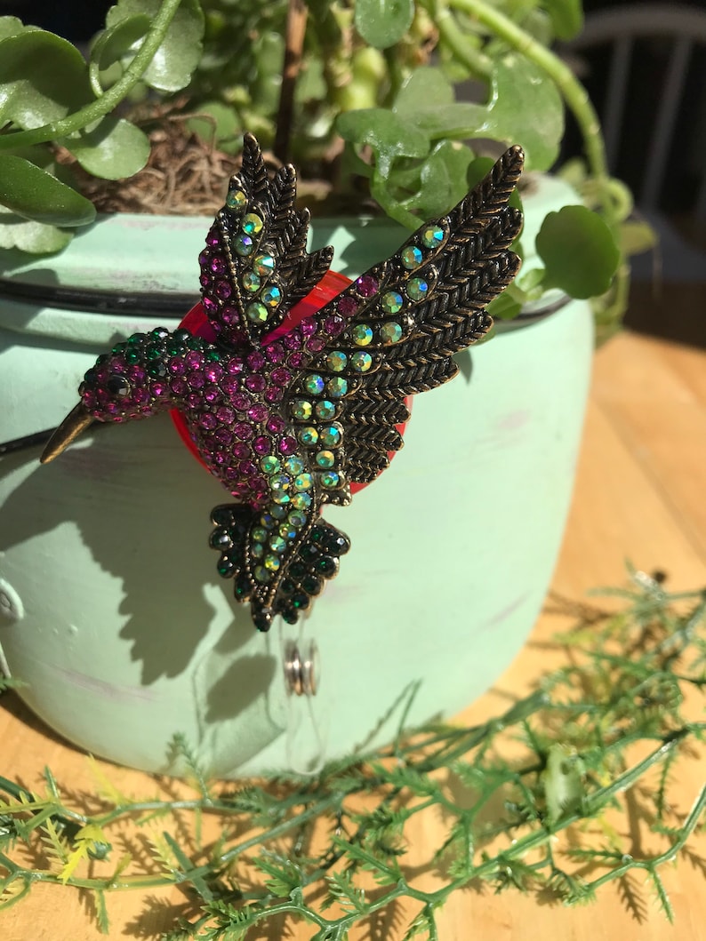 Jeweled Hummingbird !!! Retractable Badge Reel - Holder - Etsy