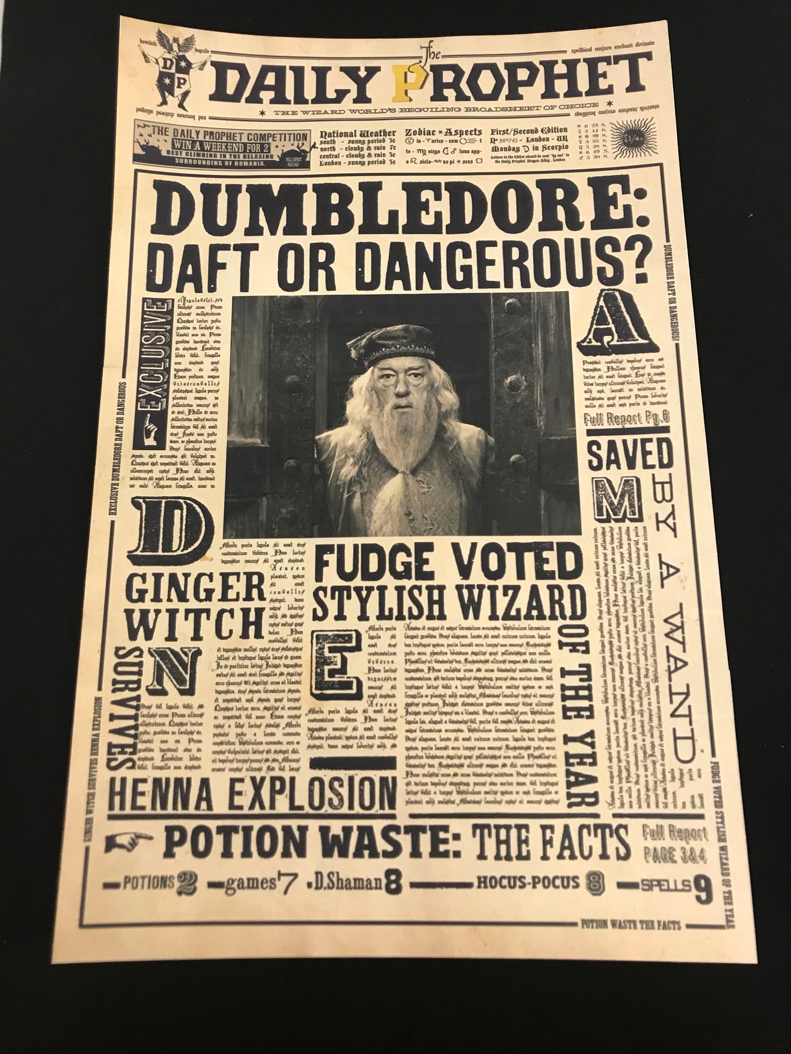 one-sided-wizard-newspaper-16-1-2-by-10-1-2-inches-party-etsy