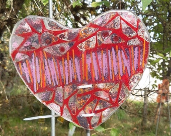 Garden object heart approx. 18 x 20 cm glass fusing