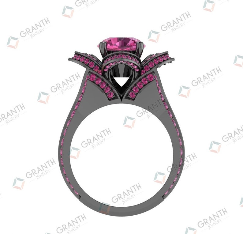 Flower Ring Gift For Her Nature Inspired 2.10 Ct Pink Round Cut Lotus Flower Engagement Anniversary Ring 925 Sterling Silver