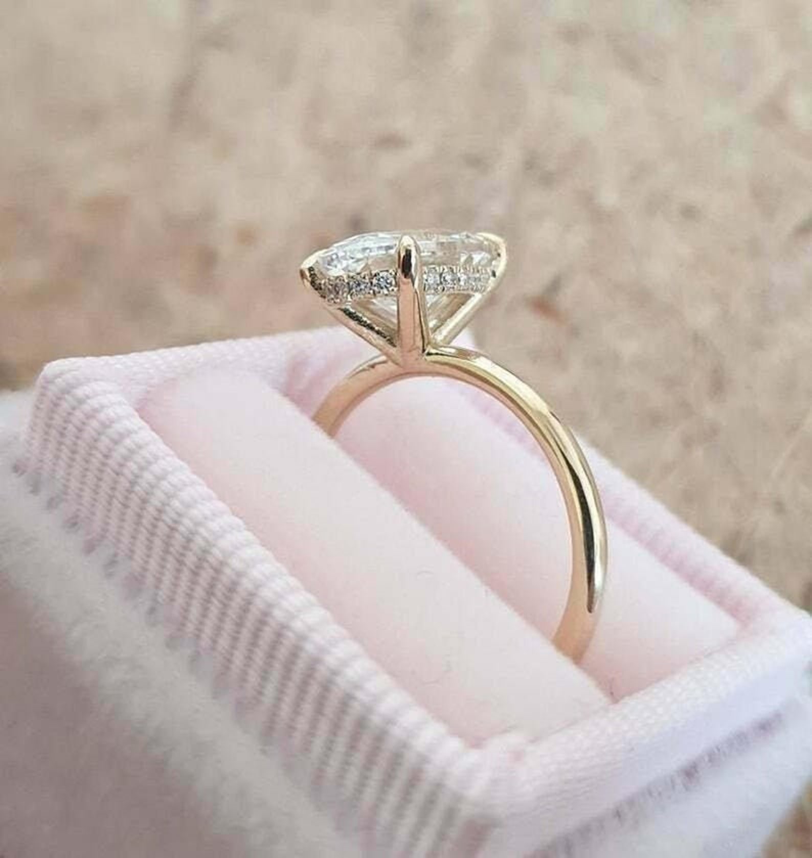 2 CT Oval Solitaire Engagement Ring Hidden Halo Oval Ring Etsy