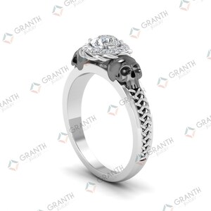 Gothic Two Skull Punk Ring 2.15 ct Black Round Cut CZ Engagement Ring Set 925 Sterling Silver