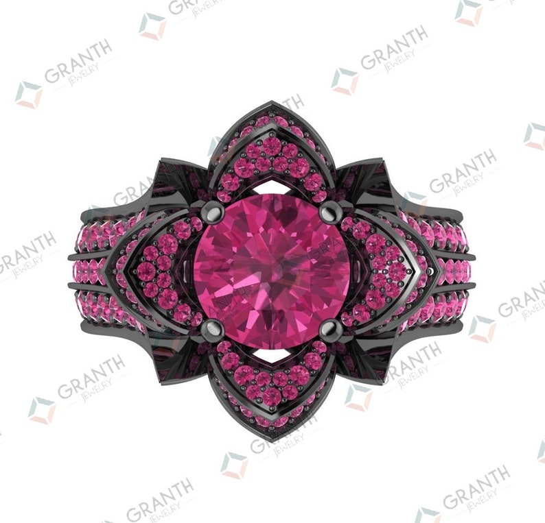 Flower Ring Gift For Her Nature Inspired 2.10 Ct Pink Round Cut Lotus Flower Engagement Anniversary Ring 925 Sterling Silver
