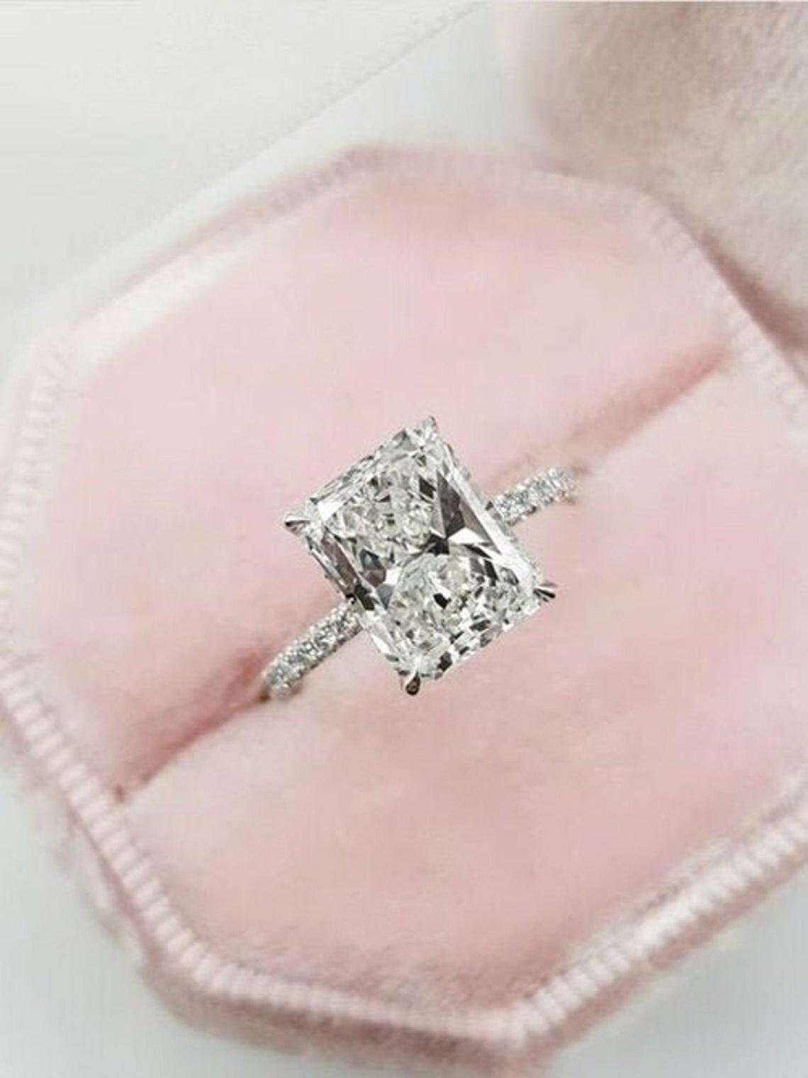 2 CT Radiant Cut Diamond Engagement Ring White Gold Plated Etsy