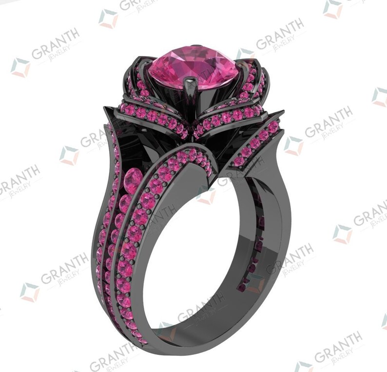 Flower Ring Gift For Her Nature Inspired 2.10 Ct Pink Round Cut Lotus Flower Engagement Anniversary Ring 925 Sterling Silver