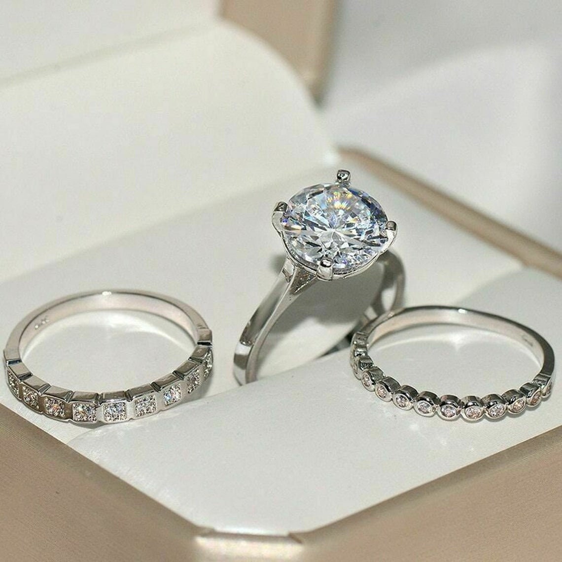 3 CT Big Round Diamond Ring Solitaire Engagement Trio Ring Etsy