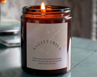 Sagittarius Star Sign Gift Zodiac Candle, with Personalised Message, Includes Gift Box & Matches