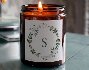 Christmas Gift Wreath Candle with Personalised Initial, Choice of Festive Scents, Includes Gift Box and Matches