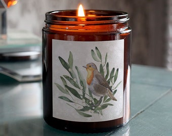 Christmas Robin Gift Candle, Festive Fragrance Plant-based Wax Includes Gift Box with Matches