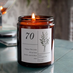 70th Birthday Gift Personalised Candle with Gift Box & Matches