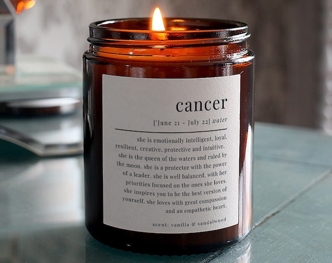 Cancer Zodiac Gift Definition Star Sign Candle, Includes Gift Box & Matches