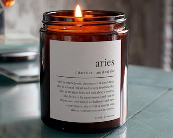 Aries Gift Definition Star Sign Zodiac Candle, Includes Gift Box & Matches