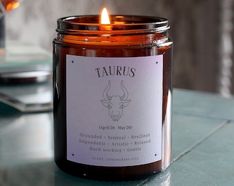 Taurus Gift Star Sign Zodiac Candle, Taurus Personality Traits, Includes Gift Box & Matches