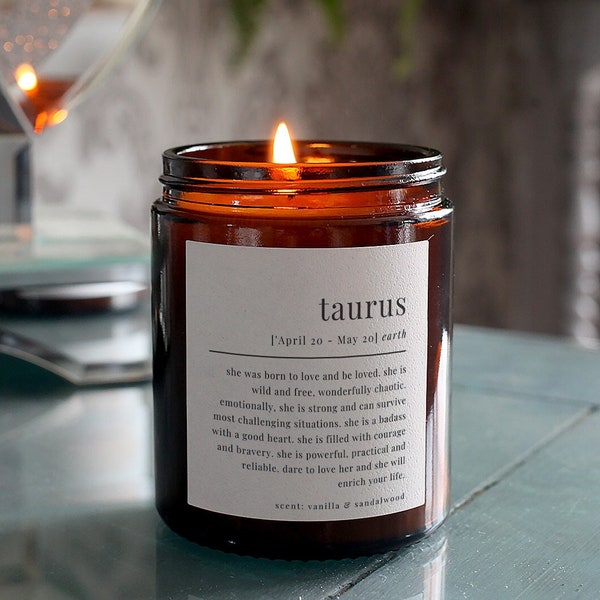 Taurus Gift Definition Star Sign Zodiac Candle, Includes Gift Box & Matches