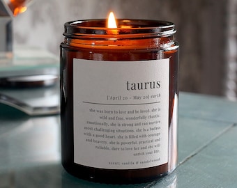 Taurus Gift Definition Star Sign Zodiac Candle, Includes Gift Box & Matches