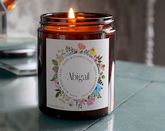 Personalised Maternity Leave Gift, Scented Candle with Name on Label, With Gift Box & Matches