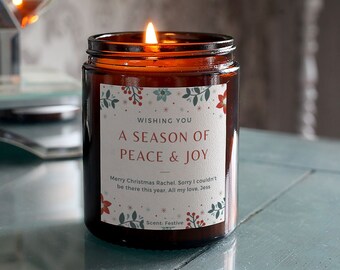 Personalised Christmas Candle Gift, Season of Peace & Joy, Includes Gift Box and Matches