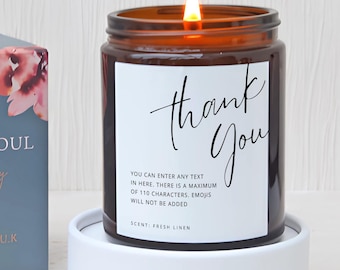 Thank You Gift Candle, Personalised Scented Soy, Includes Gift Box & Matches
