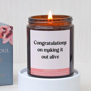 Funny Retirement Candle: Congratulations Out Alive, Soy Wax Gift Box
