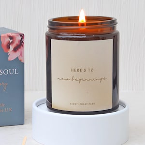 Here&#39;s To New Beginnings Candle for New Job, Promotion or Housewarming gift