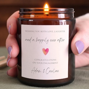 Personalised Engagement Gift Candle, Love Laughter Happily Ever After, Includes Gift Box & Matches