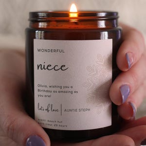 Gift for Niece Personalised Birthday Candle, Gift Box & Matches Included