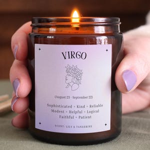 Virgo Gift Star Sign Zodiac Candle, Virgo Personality Traits, Includes Gift Box & Matches