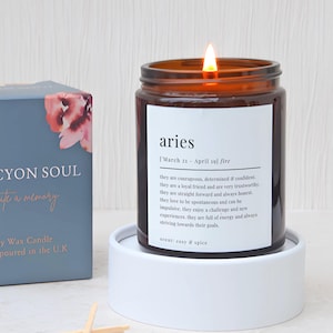 Aries Gift Definition Star Sign Zodiac Candle, Includes Gift Box & Matches
