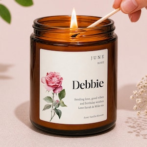 Birth Flower Gift Candle, Personalised Birthday Gift for Her, Friend, Mum, Sister