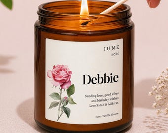 Birth Flower Gift Candle, Personalised Birthday Gift for Her, Friend, Mum, Sister