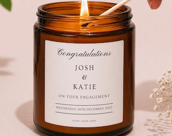 Personalised Engagement Candle Gift, Custom Names & Date Candle for Couple, Engagement Gift for Her or Couple, Minimal Wedding Gift