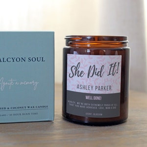 She Did It! Personalized Congratulations Candle - Coconut Wax Blend