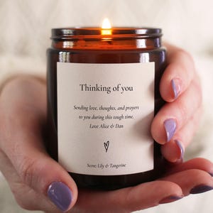 Thinking of You Condolence Candle, Personalised Sympathy Gift for Bereavement, Includes Gift Box & Matches