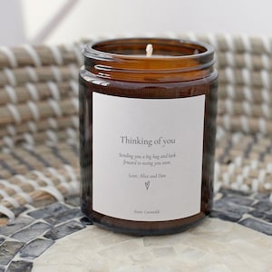 Thinking of You Condolence Candle, Personalised Sympathy Gift for Bereavement, Includes Gift Box & Matches