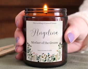 Mother of the Groom Gift Personalised Candle Wedding Keepsake, Includes Gift Box & Matches