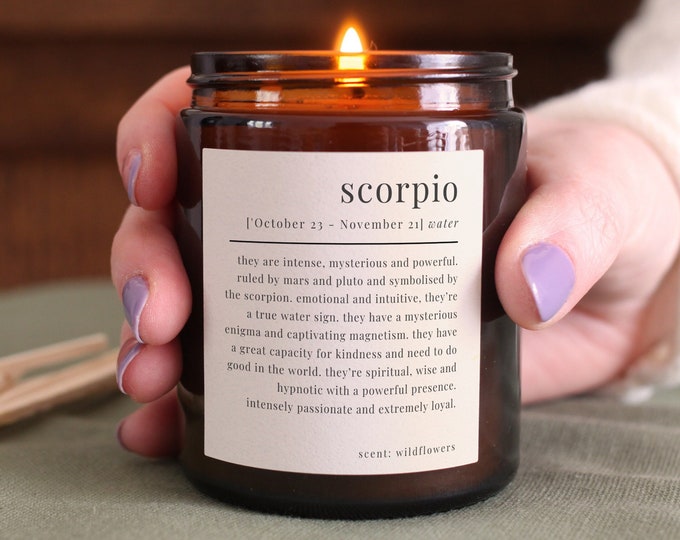Scorpio Gift Definition Star Sign Zodiac Candle, Includes Gift Box & Matches