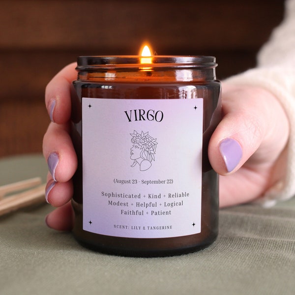 Virgo Gift Star Sign Zodiac Candle, Virgo Personality Traits, Includes Gift Box & Matches