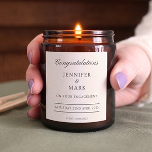 Engagement Gift Personalised Candle, Congratulations Gifts for Couple, with Gift Box & Matches