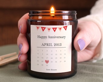 Special Date Personalised Anniversary Gift Candle, with Gift Box & Matches