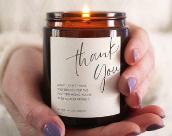 Personalised Thank You Gift Scented Candle, Includes Gift Box & Matches