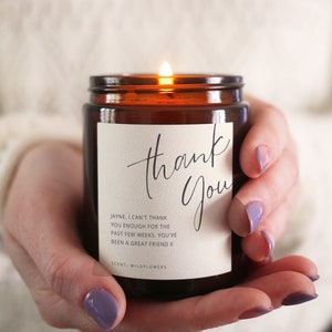 Personalised Thank You Gift Scented Candle, Includes Gift Box & Matches