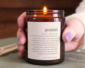 Gemini Gift Definition Star Sign Zodiac Candle, Includes Gift Box & Matches